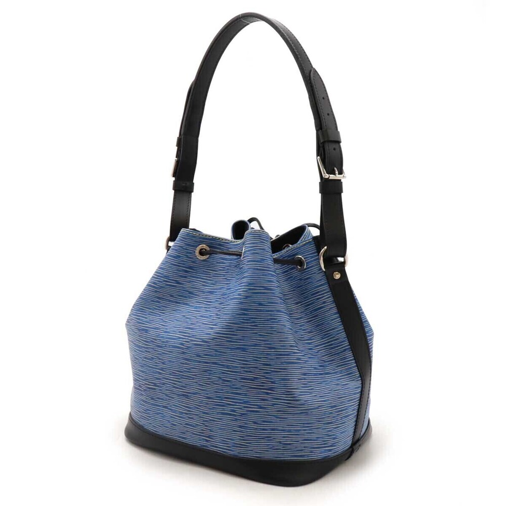 Louis Vuitton Shoulder Denim Bag Epi Black Drawstring Blue Hobo Black Blue